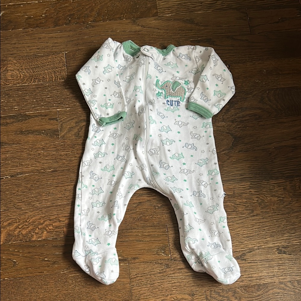 Nature-Inspired White and Green One Piece Footies